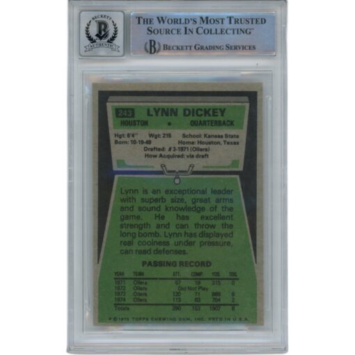 Lynn Dickey Autographed/Signed Oilers 1975 Topps #243 Trading Card Beckett 49372