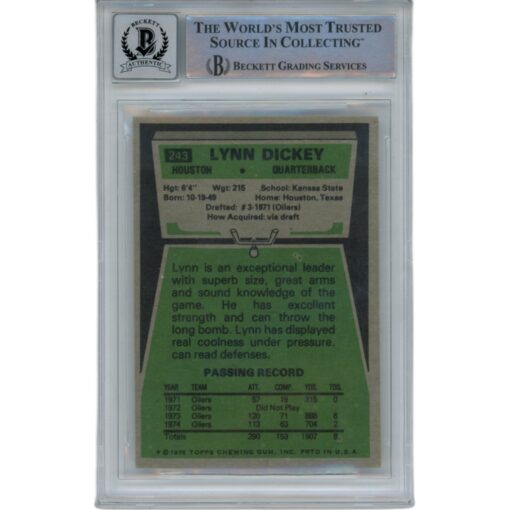 Lynn Dickey Autographed/Signed Oilers 1975 Topps #243 Trading Card Beckett 49374
