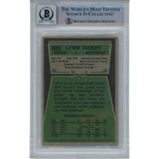 Lynn Dickey Autographed/Signed Oilers 1975 Topps #243 Trading Card Beckett 49376
