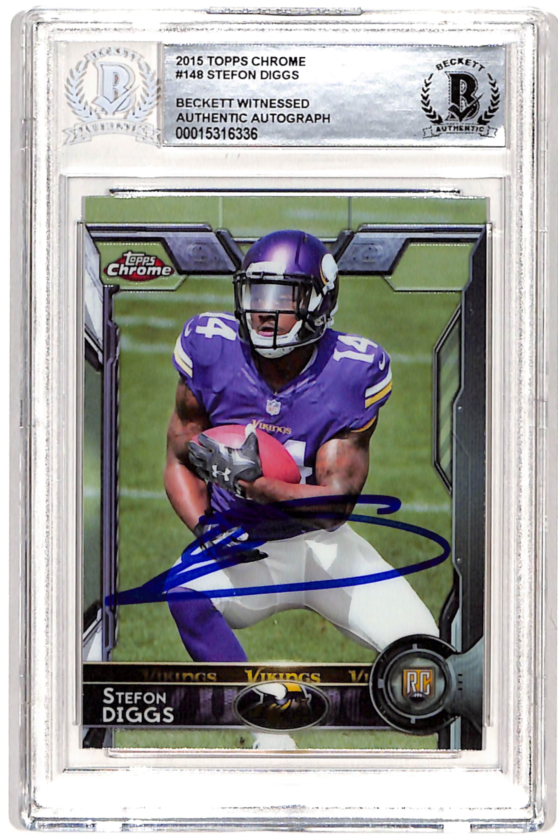 Stefon Diggs Signed 2015 Topps Chrome #148 Trading Card Beckett 