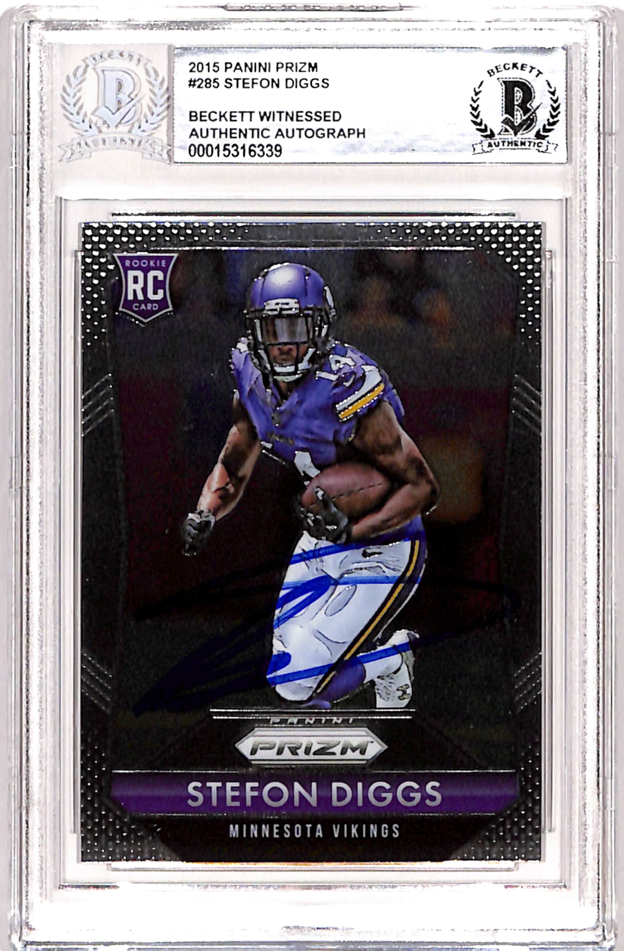 Stefon Diggs Signed 2015 Panini Prizm #285 Trading Card Beckett 
