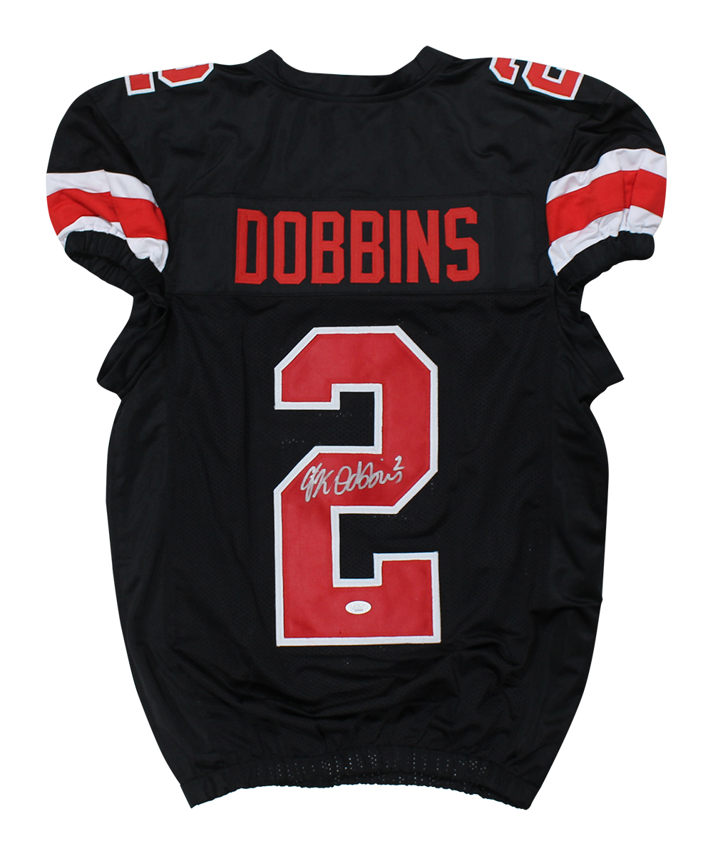 JK Dobbins Autographed/Signed College Style Black XL Jersey JSA