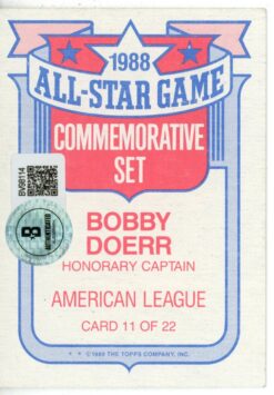 Bobby Doerr Autographed Boston Red Sox 1989 Topps All Star #11 Beckett 56066