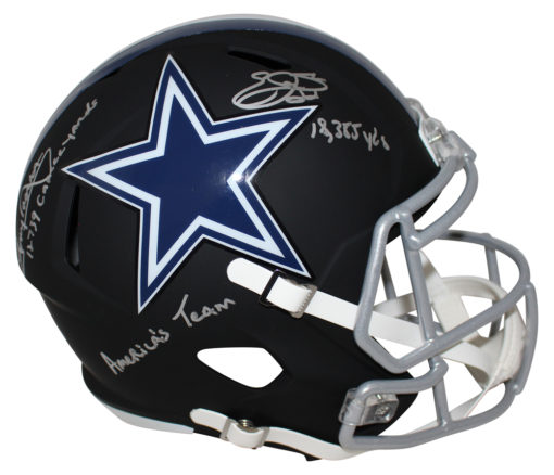 Emmitt Smith/Tony Dorsett Signed Dallas Cowboys Black Replica Helmet BAS 25671