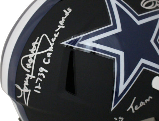 Emmitt Smith/Tony Dorsett Signed Dallas Cowboys Black Replica Helmet BAS 25671