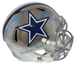 Emmitt Smith/Tony Dorsett Signed Dallas Cowboys Chrome Replica Helmet BAS 25670