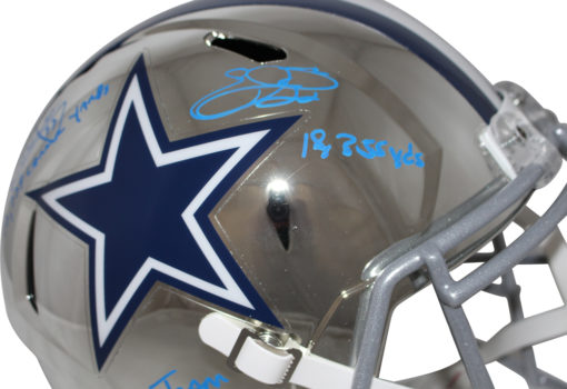 Emmitt Smith/Tony Dorsett Signed Dallas Cowboys Chrome Replica Helmet BAS 25670