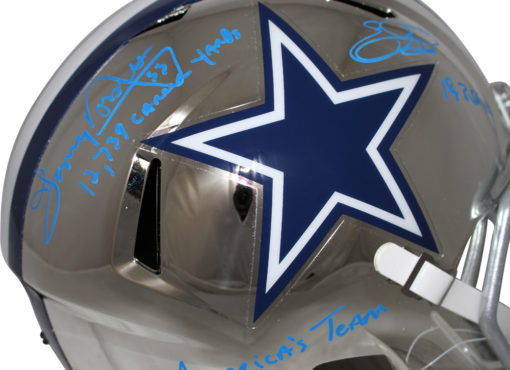 Emmitt Smith/Tony Dorsett Signed Dallas Cowboys Chrome Replica Helmet BAS 25670