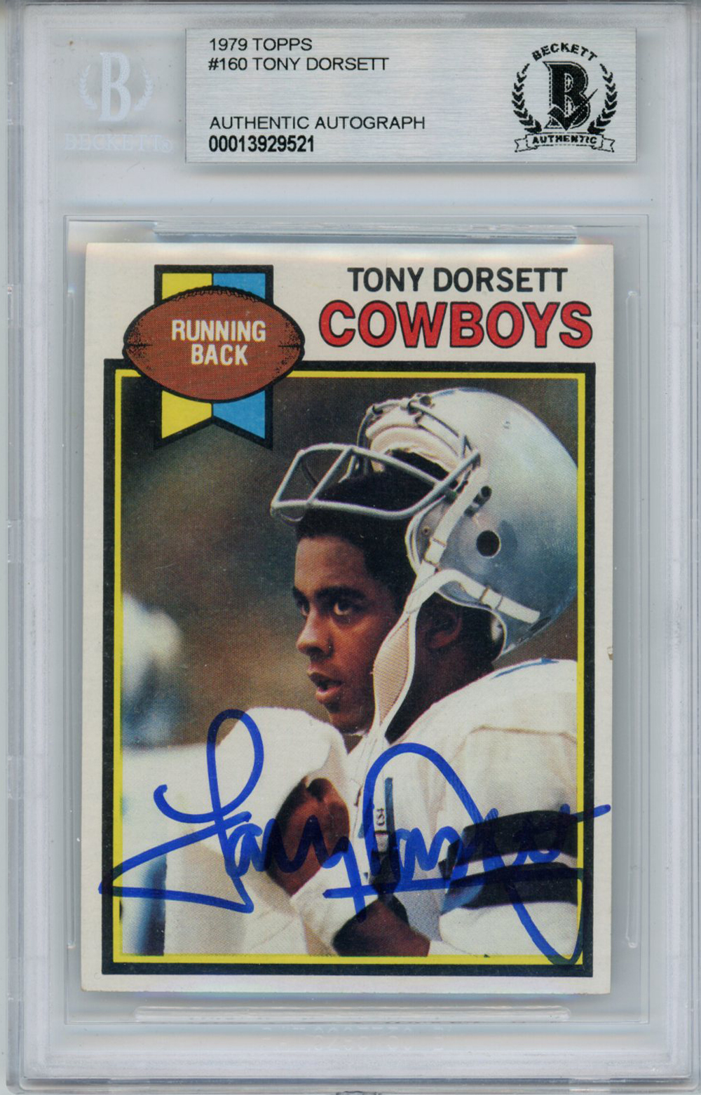 Tony Dorsett Autographed 1979 Topps #160 Trading Card Beckett Slab