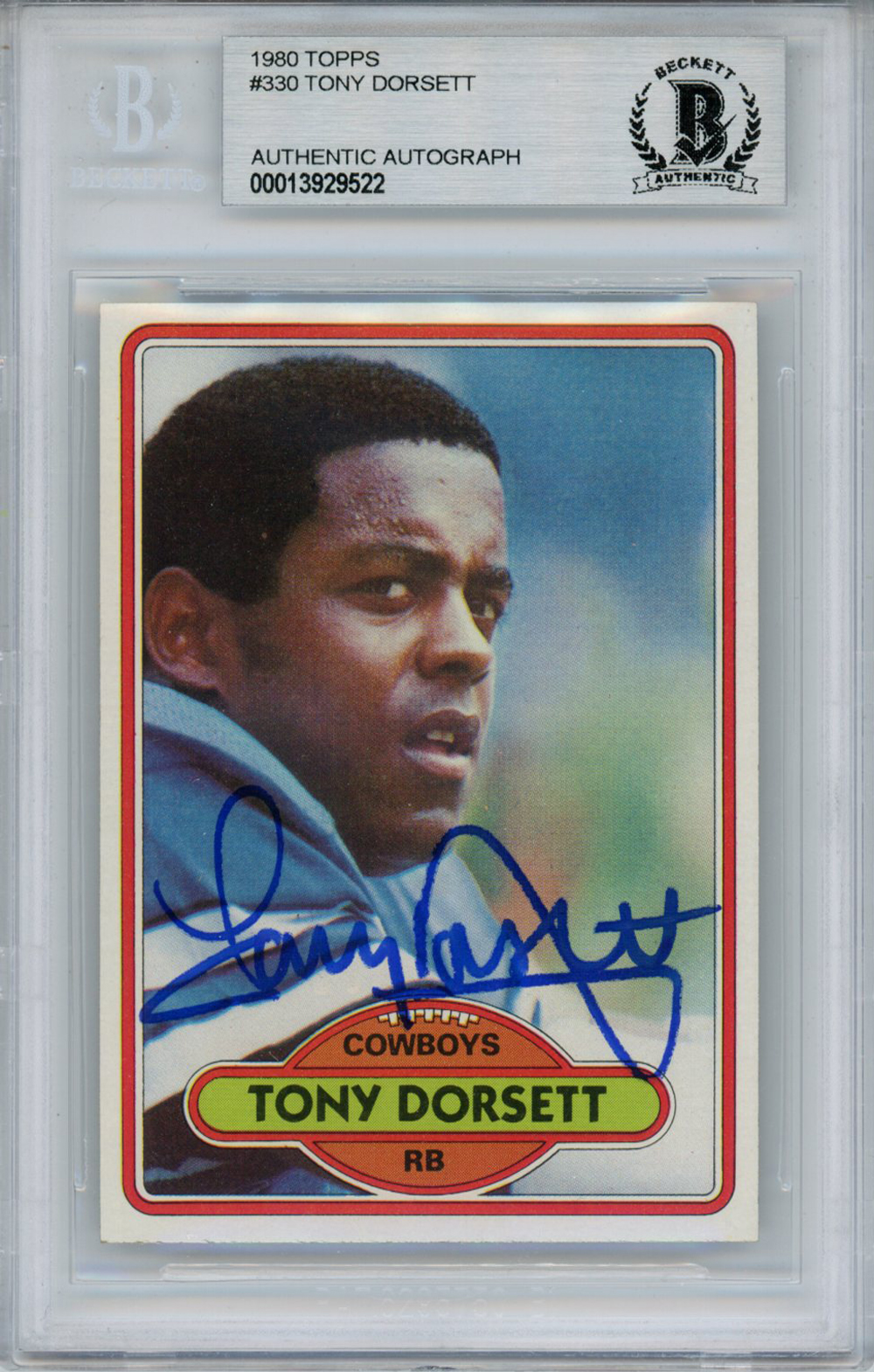 Tony Dorsett Autographed 1980 Topps #330 Trading Card Beckett Slab