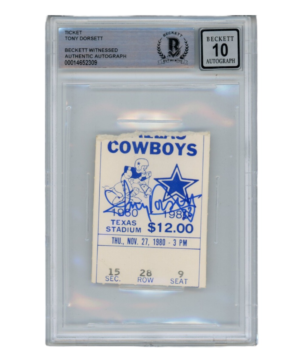 Tony Dorsett Autographed/Signed 11/27/1980 Ticket Stub Beckett 
