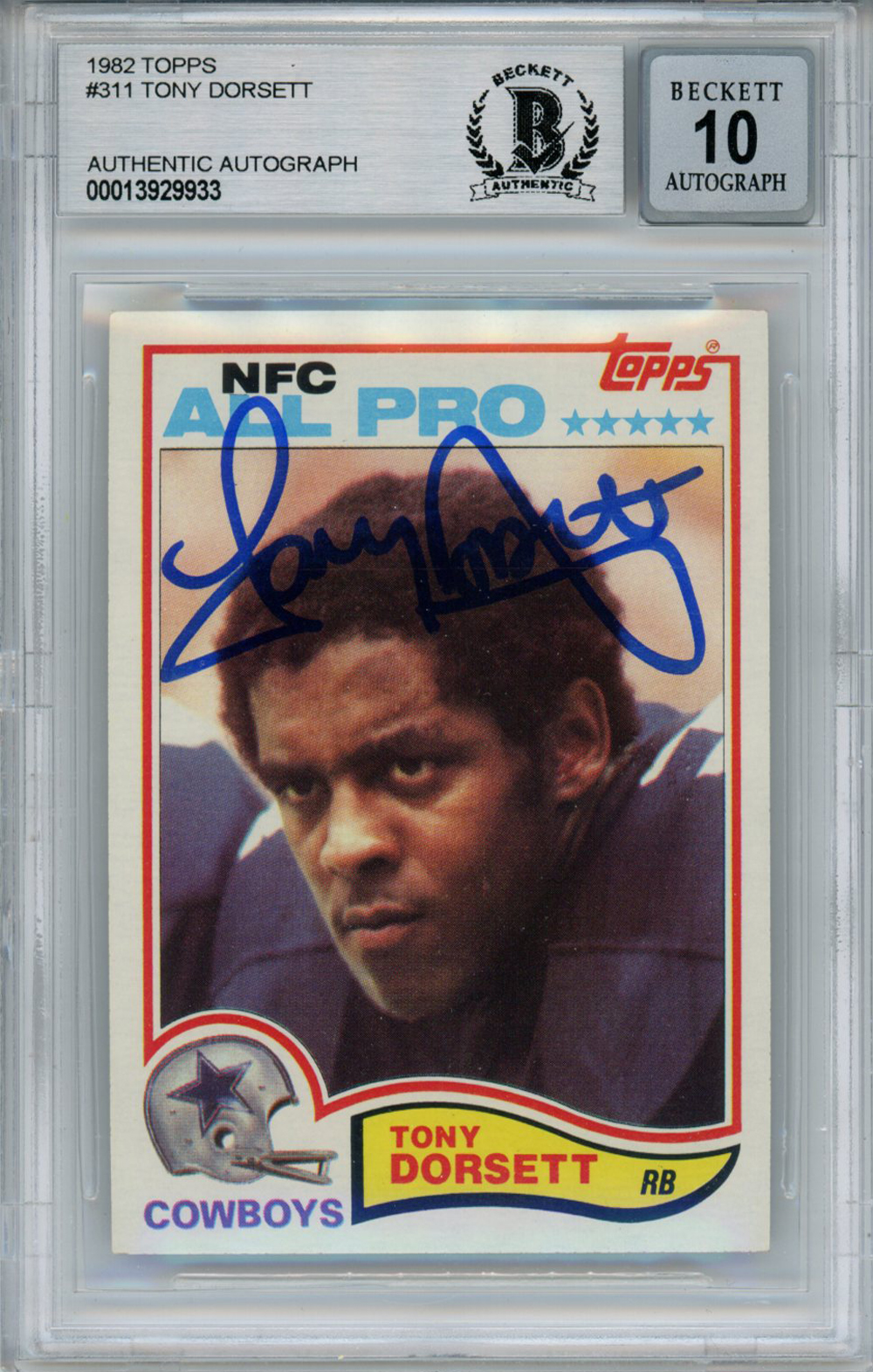 Tony Dorsett Autographed 1982 Topps #311 Trading Card Beckett Slab