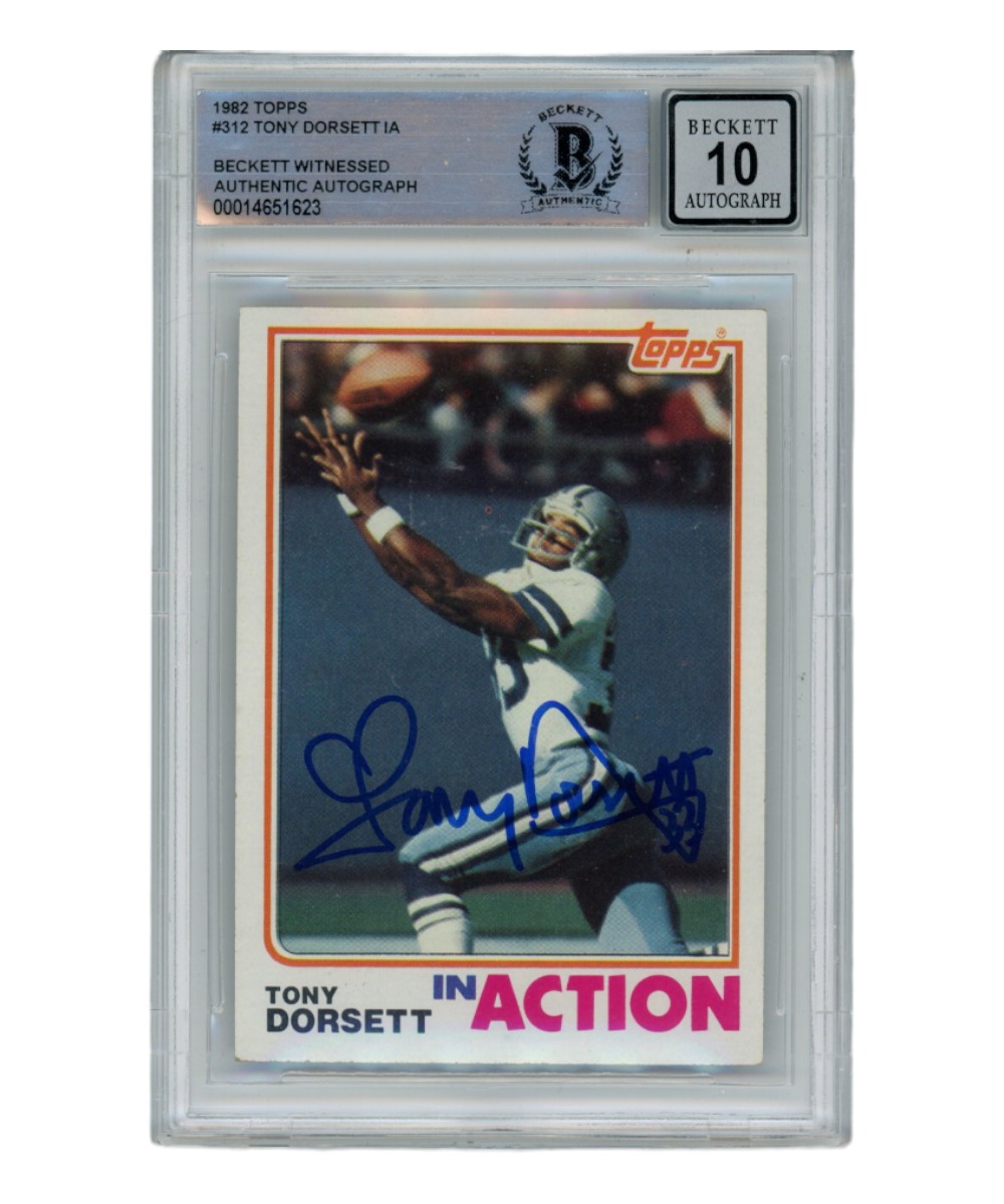 Tony Dorsett Autographed/Signed 1982 Topps Action #312 Beckett 