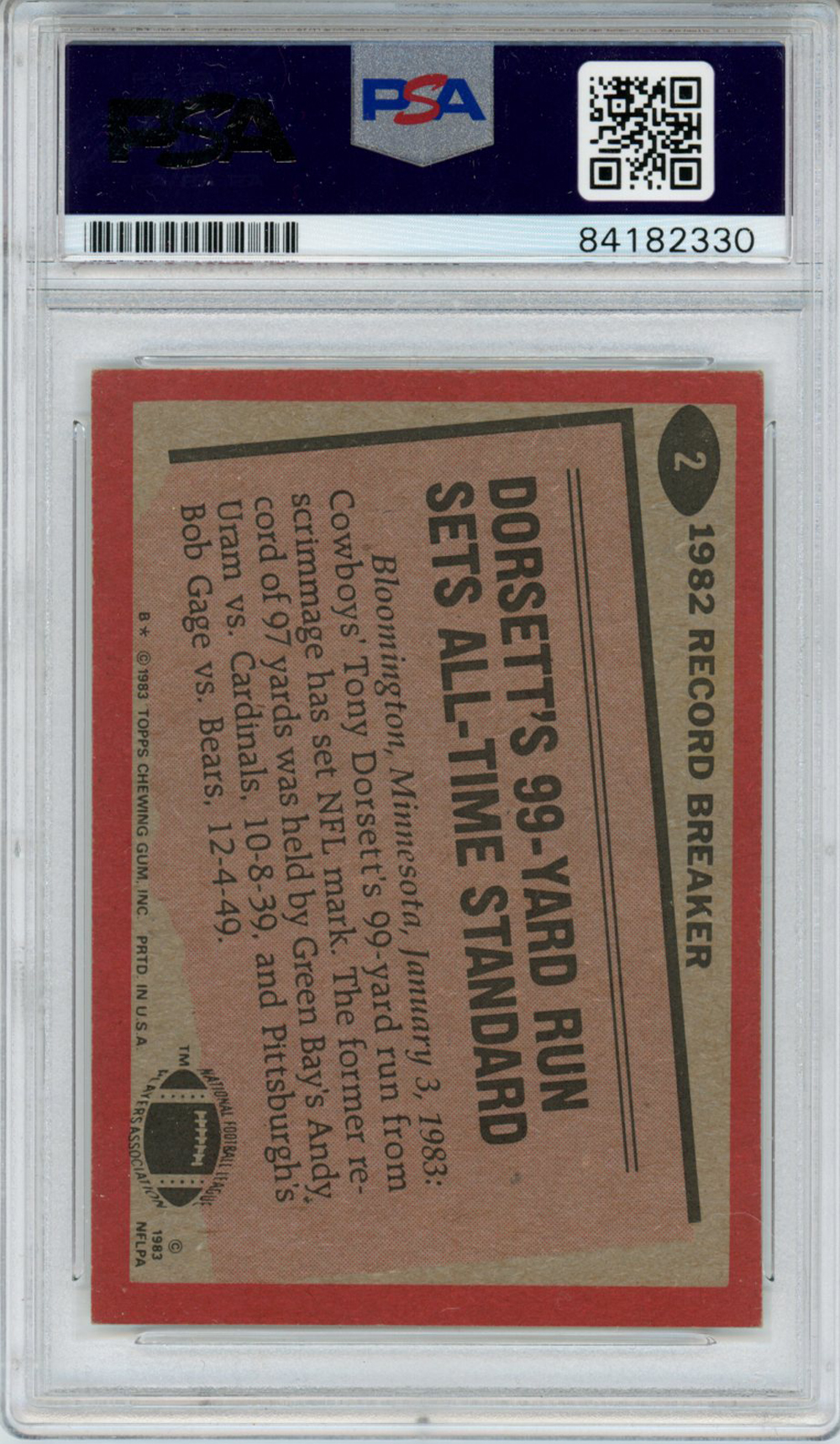 Tony Dorsett Autographed 1983 Topps #2 Trading Card HOF PSA Slab 32888