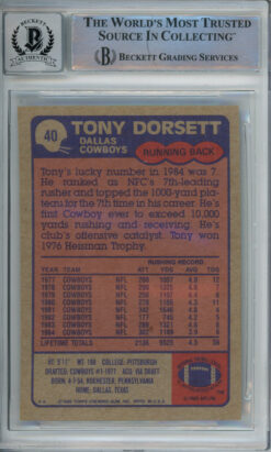 Tony Dorsett Autographed 1985 Topps #40 Trading Card Beckett Slab