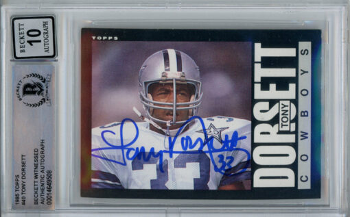 Tony Dorsett Autographed 1985 Topps #40 Trading Card Beckett Slab