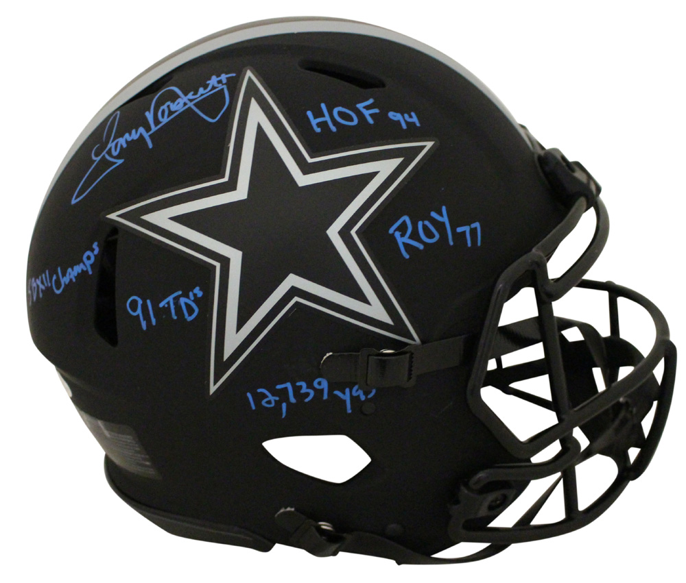 Tony Dorsett Autographed Dallas Cowboys Authentic Eclipse Helmet Stat BAS 28357