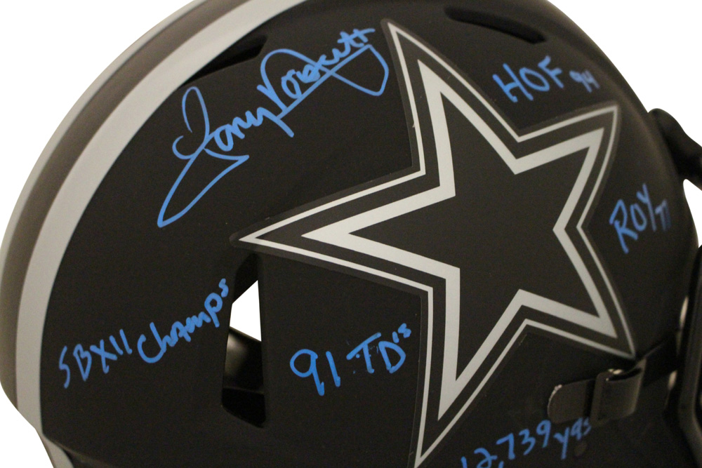 Tony Dorsett Autographed Dallas Cowboys Authentic Eclipse Helmet Stat BAS 28357