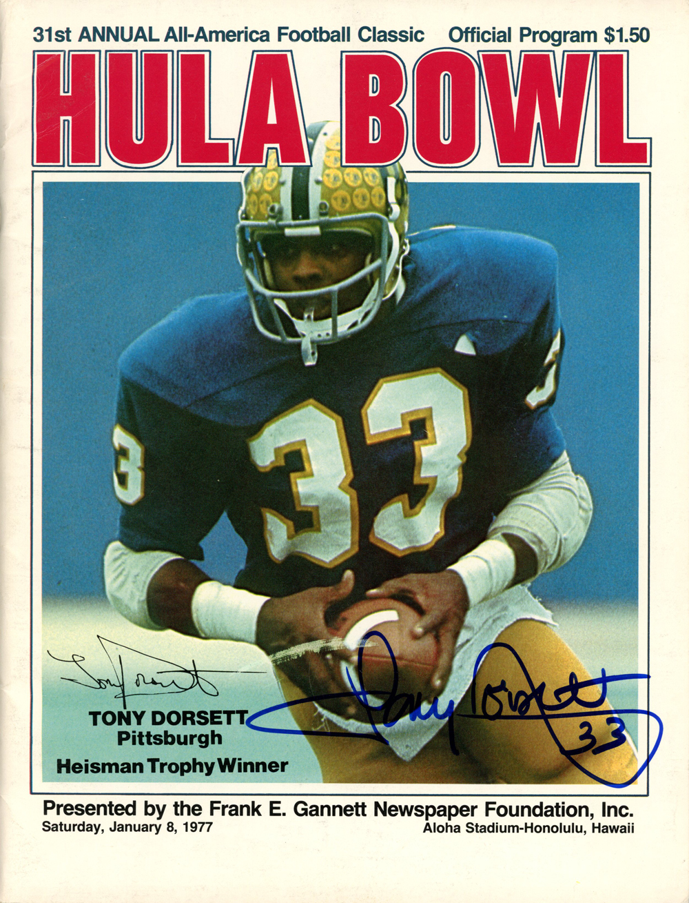 Tony Dorsett Autographed/Signed 1977 Hula Bowl Program Beckett