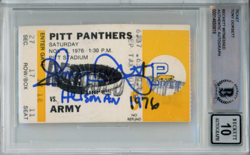 Tony Dorsett Signed 11/6/1979 vs Army Ticket Stub Heisman Beckett Slab