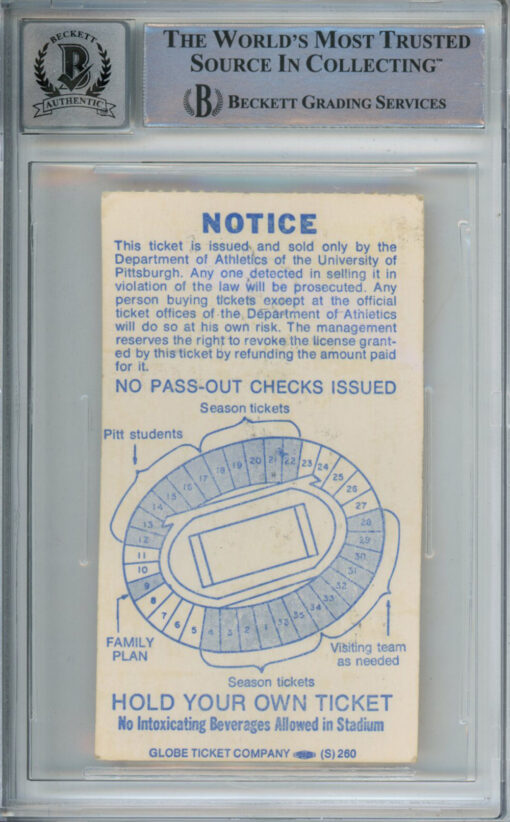 Tony Dorsett Signed 11/6/1979 vs Army Ticket Stub Heisman Beckett Slab