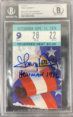 Tony Dorsett Signed Pittsburgh Panthers Ticket 9/11/76 vs ND BAS Slab 