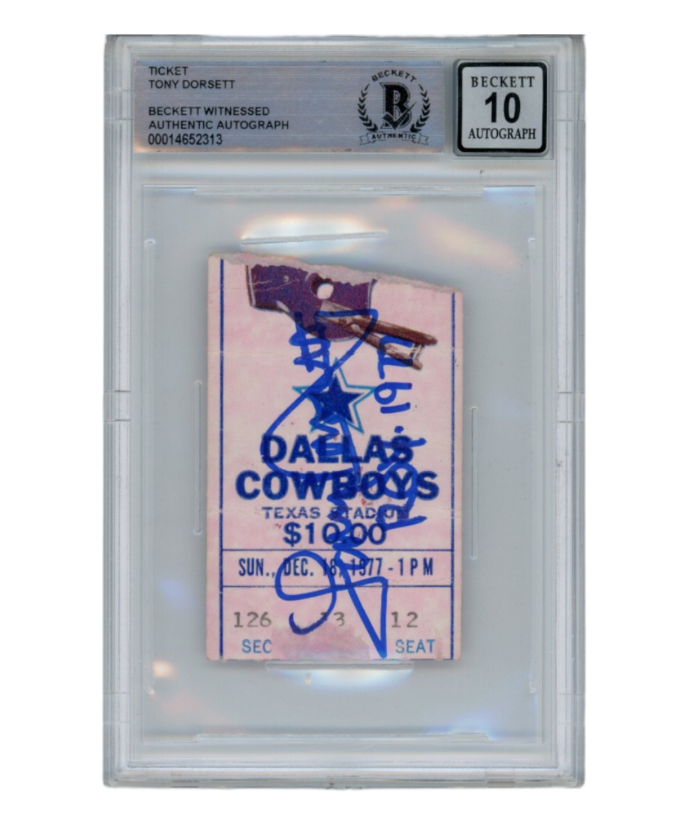 Tony Dorsett Autographed/Signed 12/18/1977 Ticket Stub ROY Beckett 