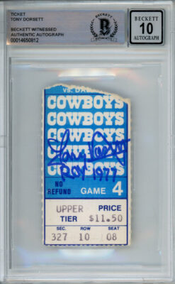 Tony Dorsett Signed 11/6/1997 Cowboys vs Giants Ticket Stub Beckett Slab