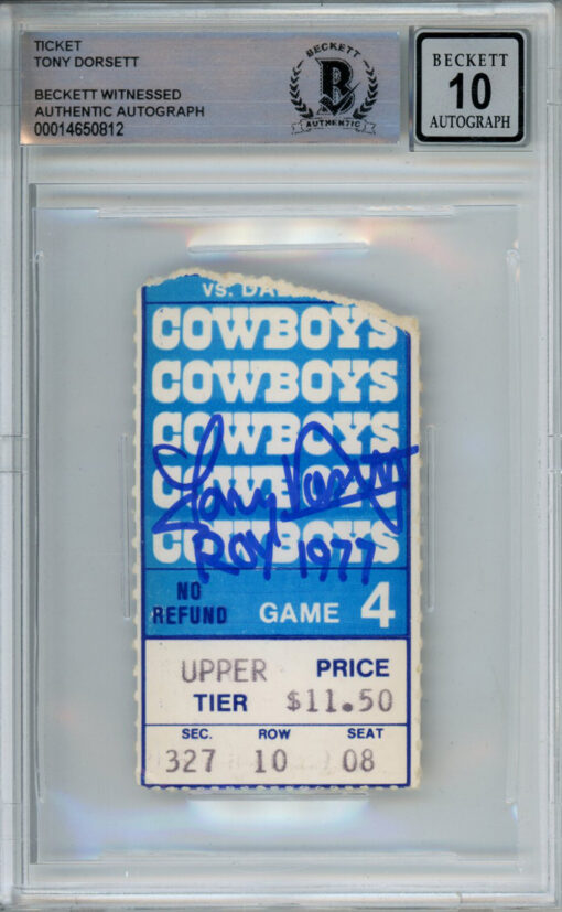 Tony Dorsett Signed 11/6/1997 Cowboys vs Giants Ticket Stub Beckett Slab