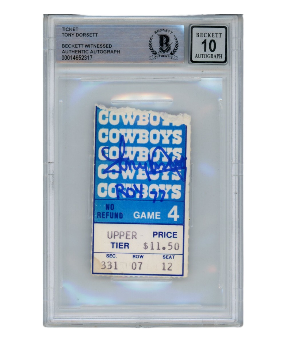 Tony Dorsett Autographed/Signed 11/6/1977 Ticket Stub ROY Beckett 
