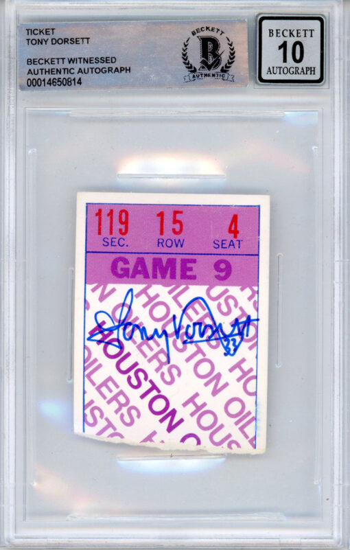 Tony Dorsett Autographed 11/22/1979 vs Oilers Ticket Stub Beckett Slab