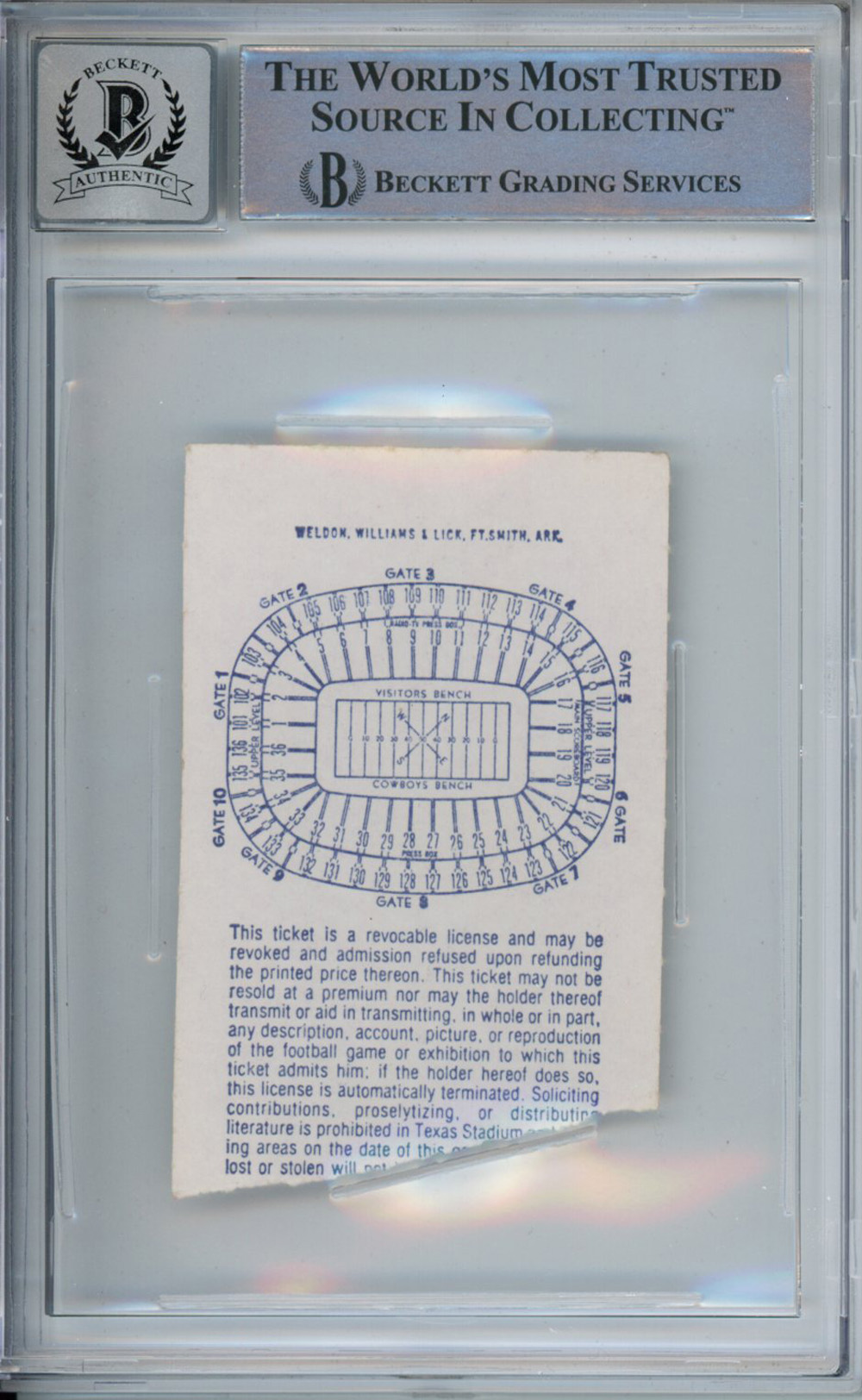 Tony Dorsett Signed 11/22/1979 vs Oilers Ticket Stub Beckett Slab