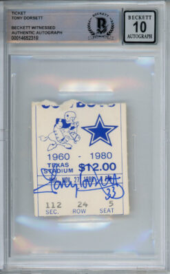 Tony Dorsett Signed 11/27/1980 vs Seahawks Ticket Stub Beckett Slab