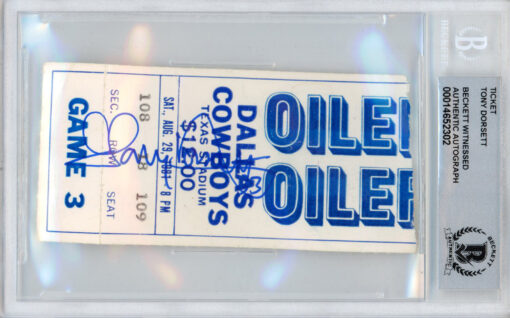 Tony Dorsett Autographed 8/29/1981 Ticket Stub vs Oilers Beckett Slab
