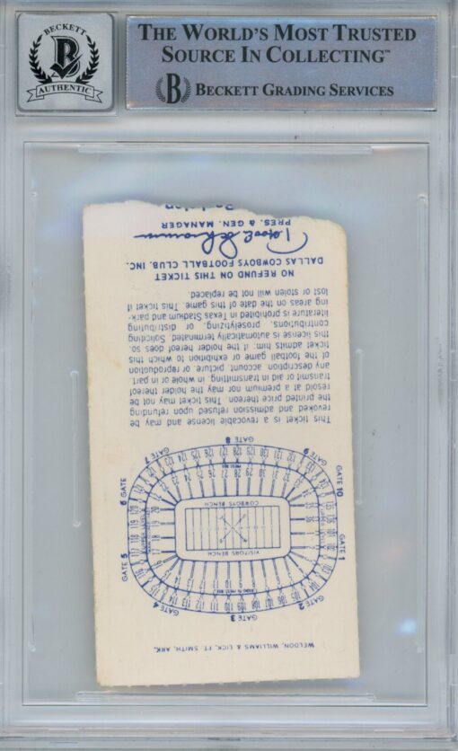 Tony Dorsett Autographed/Signed 11/22/1981 Ticket Stub Beckett