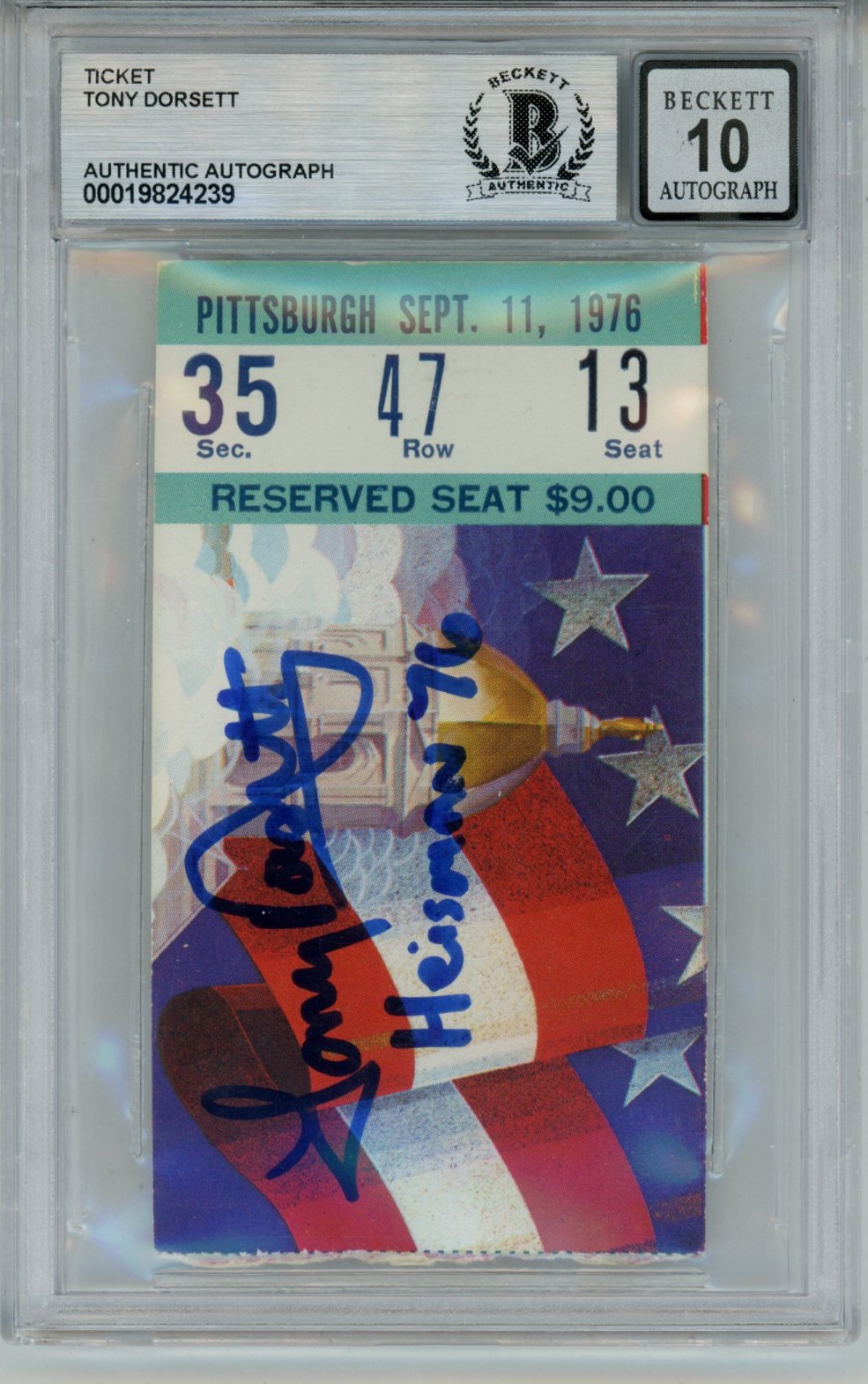 Tony Dorsett Signed Pittsburgh Panthers Heisman 10auto Ticket Slab Beckett 57053 1 Tony Dorsett Signed Pittsburgh Panthers Heisman 10auto Ticket Slab Beckett 57053