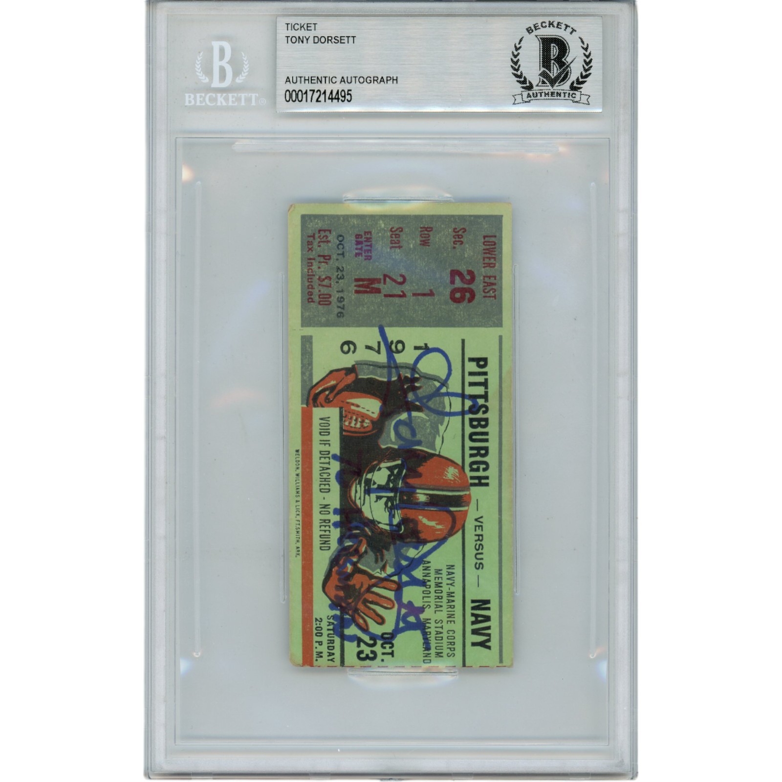 Tony Dorsett Autographed 1976 Pitt vs. Navy Ticket Stub Heisman Beckett 45944