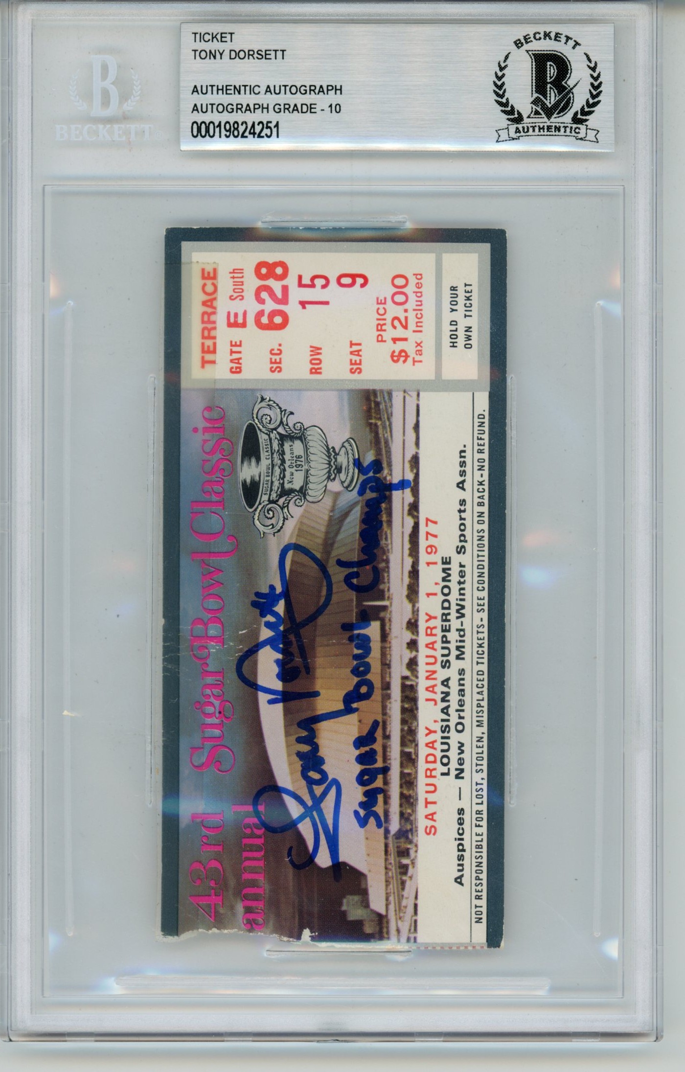 Tony Dorsett Signed Pittsburgh Panthers 1977 Sugar Bowl 10auto Ticket BAS 57039 1 Tony Dorsett Signed Pittsburgh Panthers 1977 Sugar Bowl 10auto Ticket BAS 57039