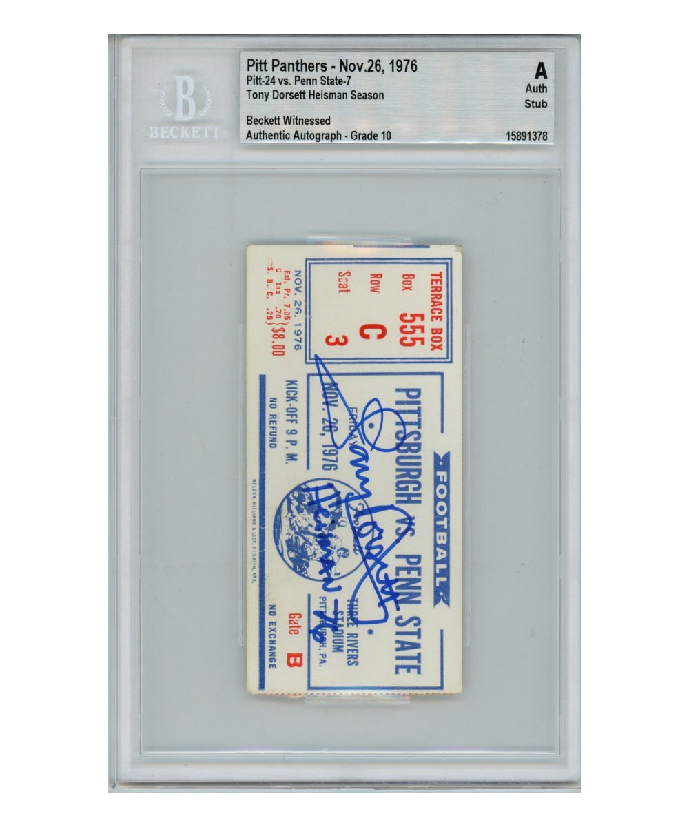 Tony Dorsett Autographed/Signed 11/26/1976 Ticket Heisman Beckett 
