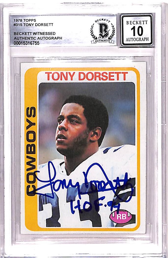 Tony Dorsett Signed 1978 Topps #315 Trading Card Grade 10 Auto HOF BAS