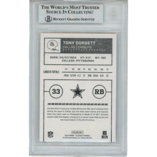 Tony Dorsett Autographed 2016 Classics Glossy Slabbed Trading Card Beckett 48819