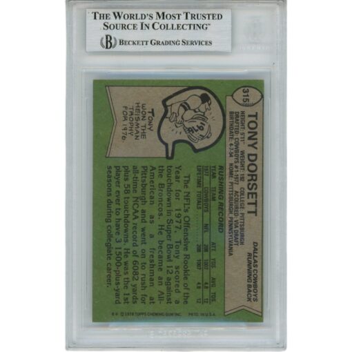 Tony Dorsett Autographed 1978 Topps ROY HOF Slabbed Trading Card Beckett 45934