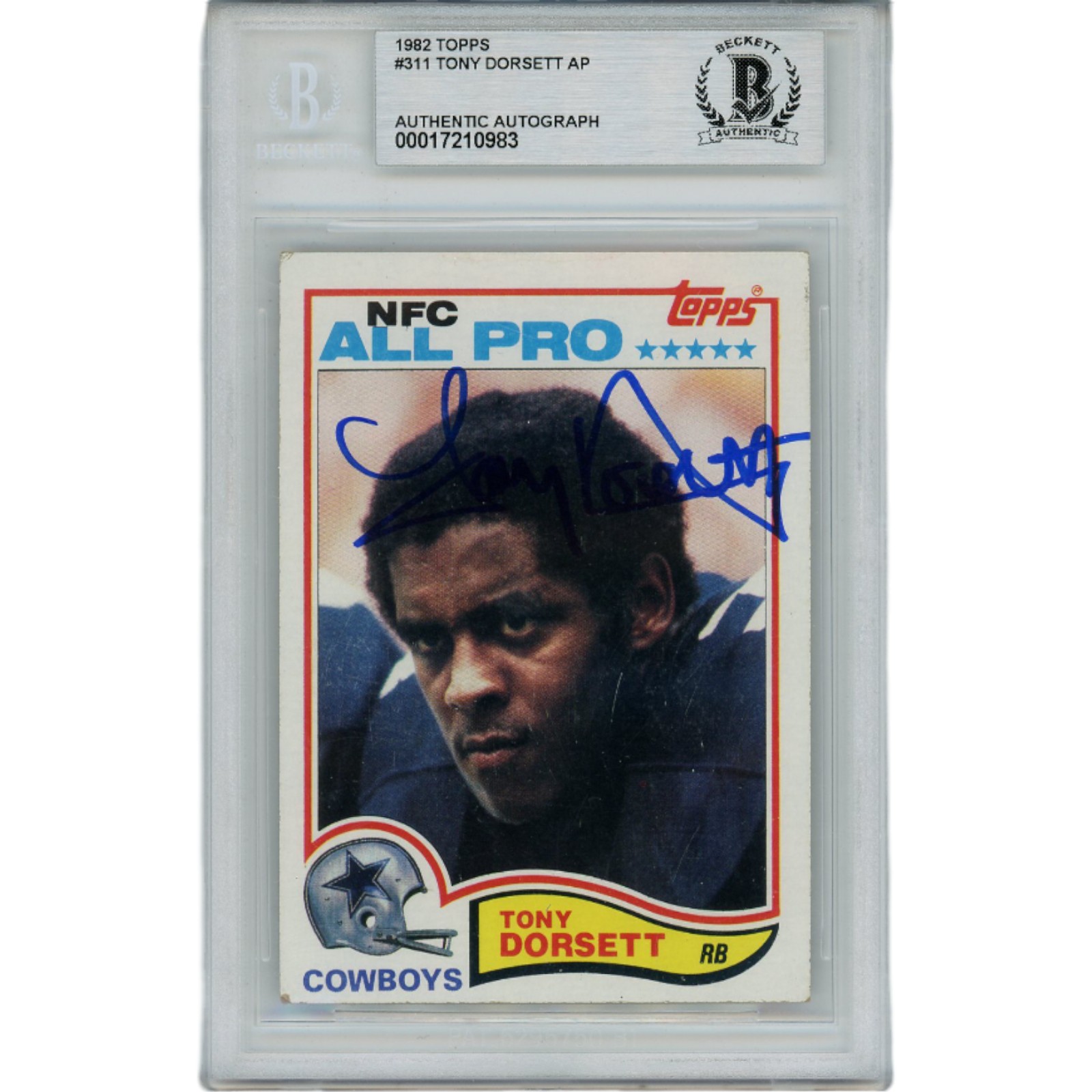 Tony Dorsett Autographed 1982 Topps 311 Slabbed Trading Card Beckett 45906