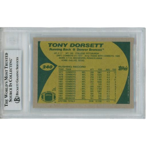 Tony Dorsett Autographed 1989 Topps 240 Slabbed Trading Card Beckett 45893