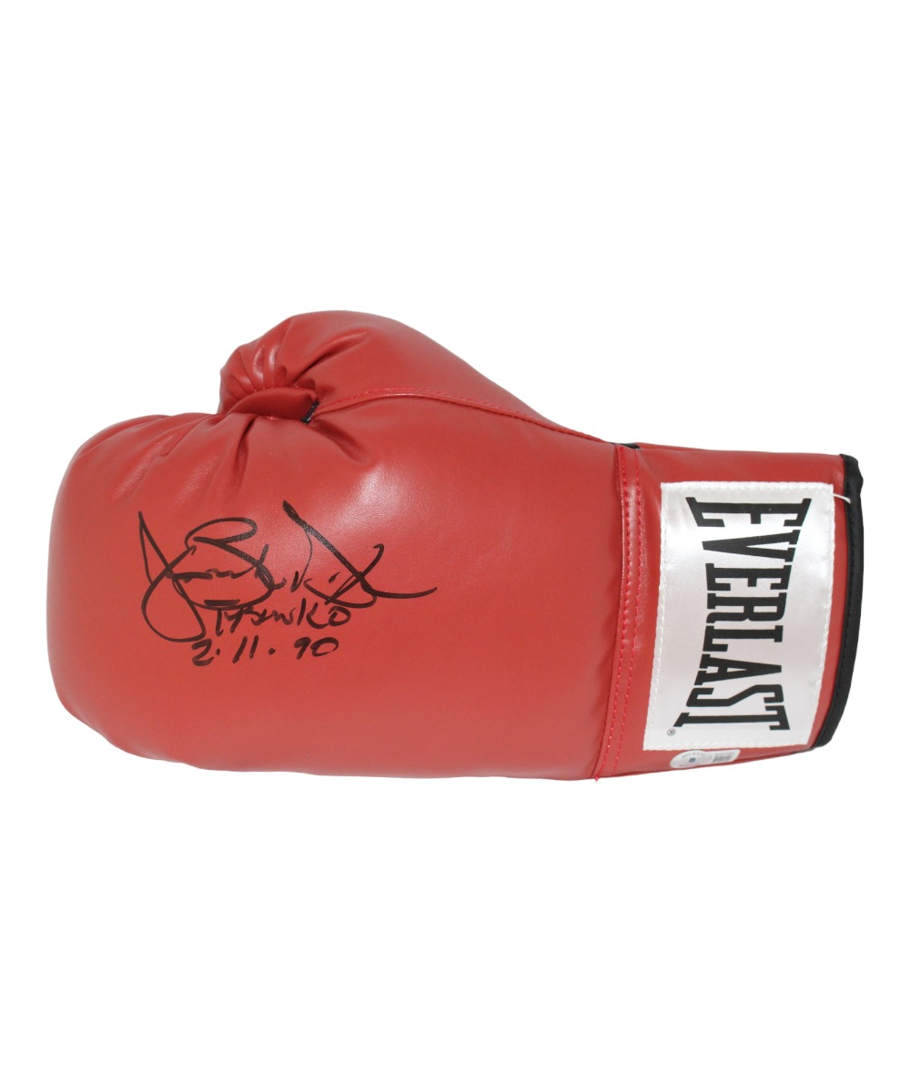 Buster Douglas Autographed/Signed Red Left Boxing Glove Insc. Beckett 