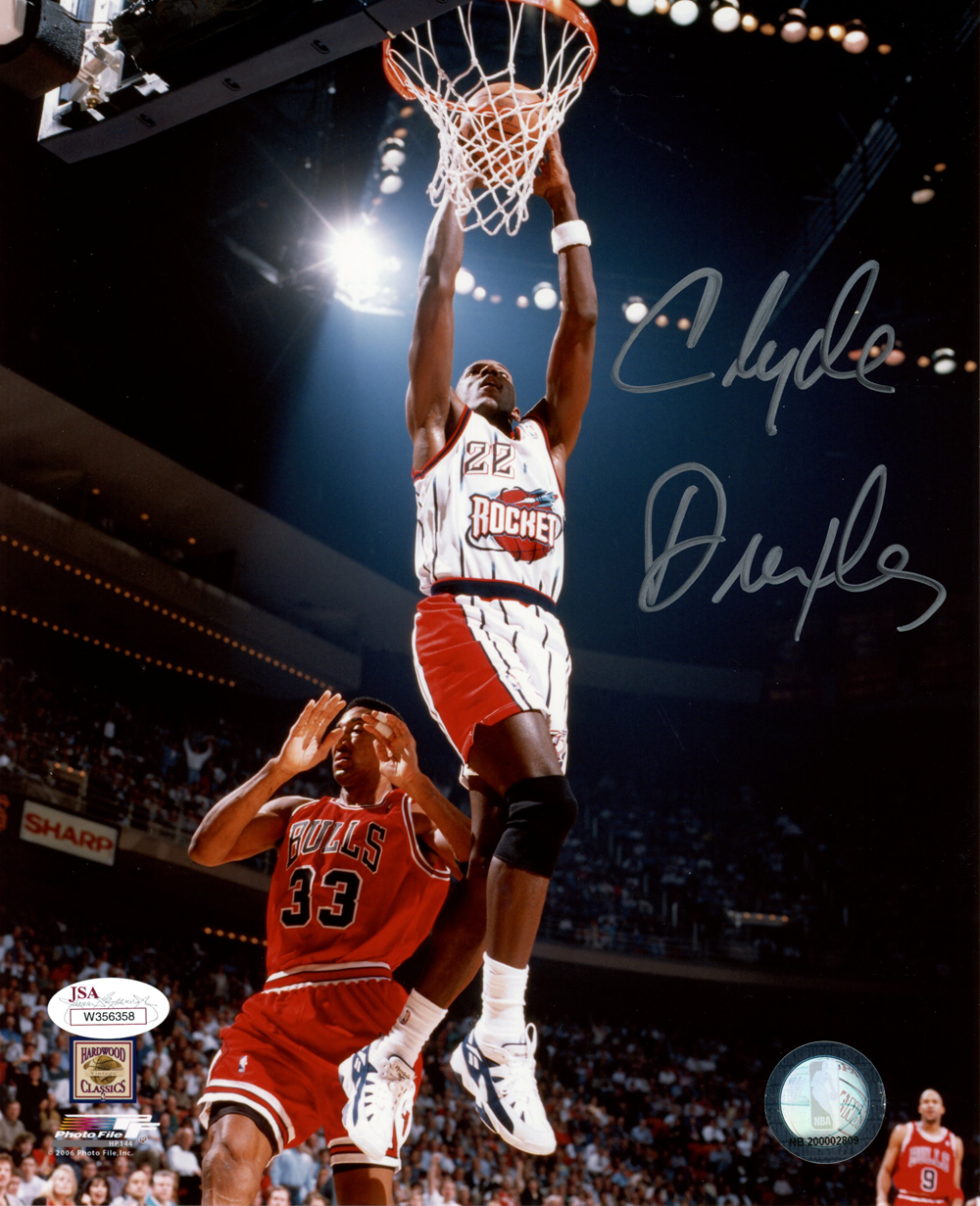 Clyde Drexler Autographed/Signed Houston Rockets 8x10 Photo JSA