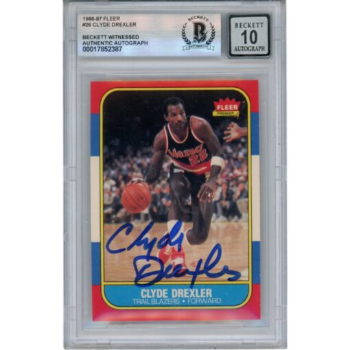 Clyde Drexler Autographed 1986 Fleer #26 Slabbed Trading Card Beckett 50632