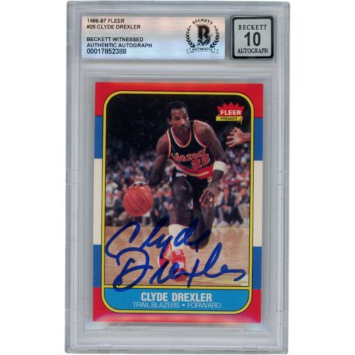 Clyde Drexler Autographed 1986 Fleer #26 Slabbed Trading Card Beckett 50641