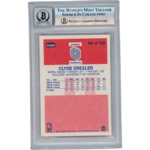 Clyde Drexler Autographed 1986 Fleer #26 Slabbed Trading Card Beckett 50641
