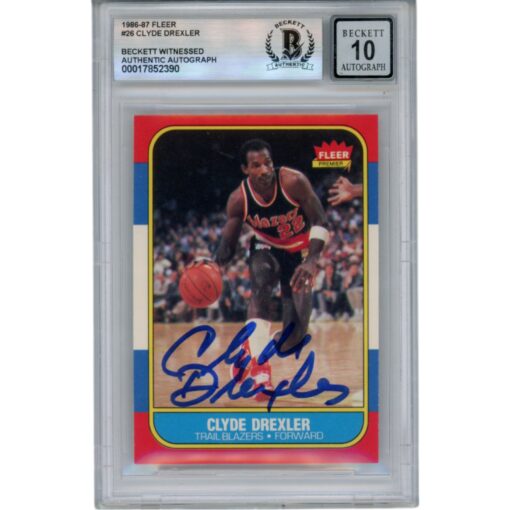Clyde Drexler Autographed 1986 Fleer #26 Slabbed Trading Card Beckett 50654